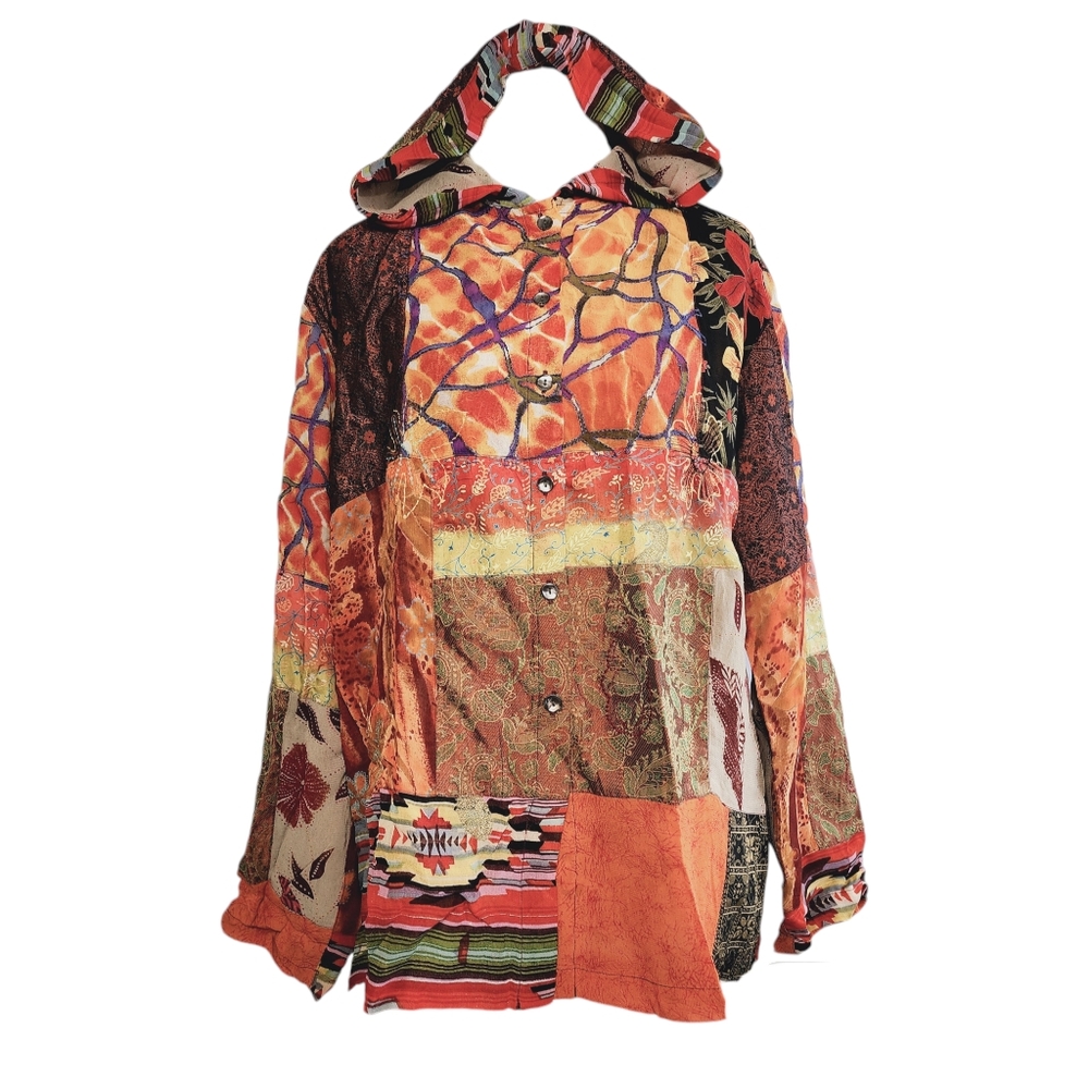 Chico's Design Sz 3(L) Mixed Print Hooded Cardigan Jacket Top Fall!